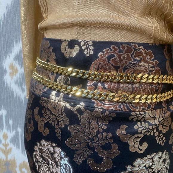 Ralph Lauren Multi Metallic Chinoiserie Silk Midi Pencil Skirt - Picture 4 of 16